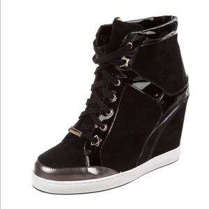 Jimmy Choo Black Suede Wedge High Tops Sneakers